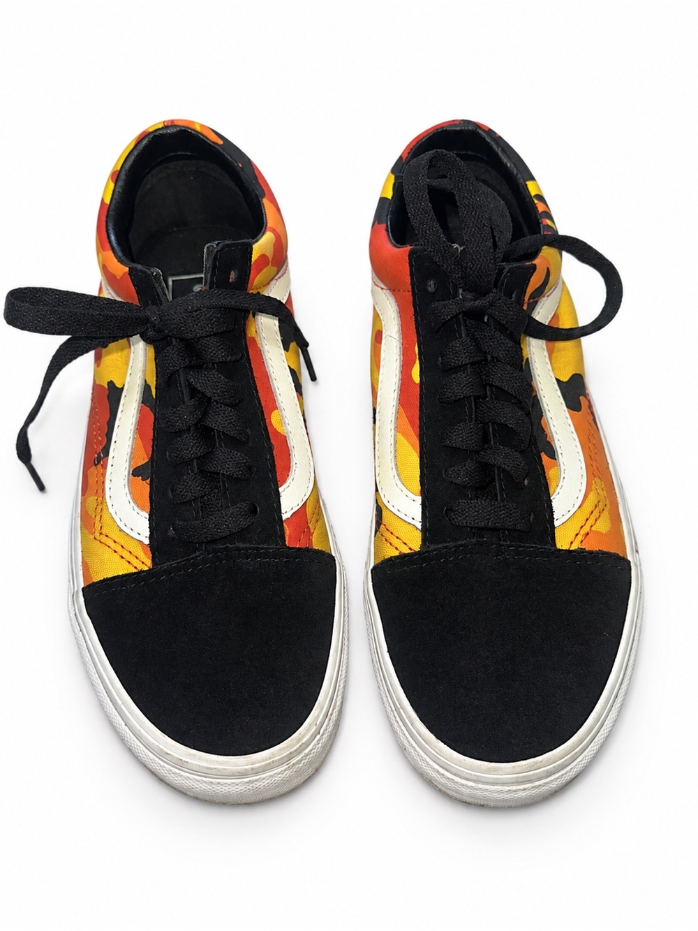 Vans Old Skool Camo Sneakers Orange Yellow Black Men 5 Women 6.5